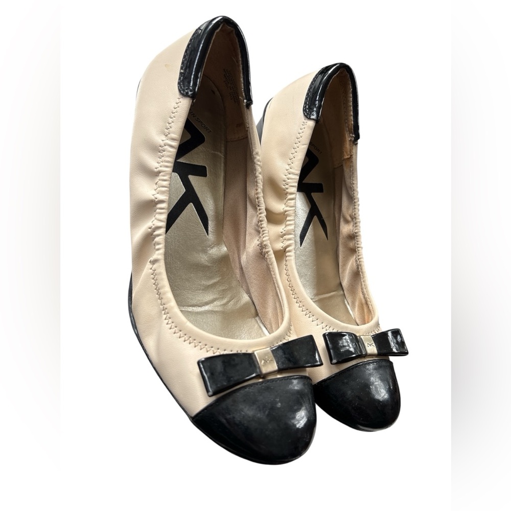 Anne Klein Sport Black and Cream Wedge Heels with Bow